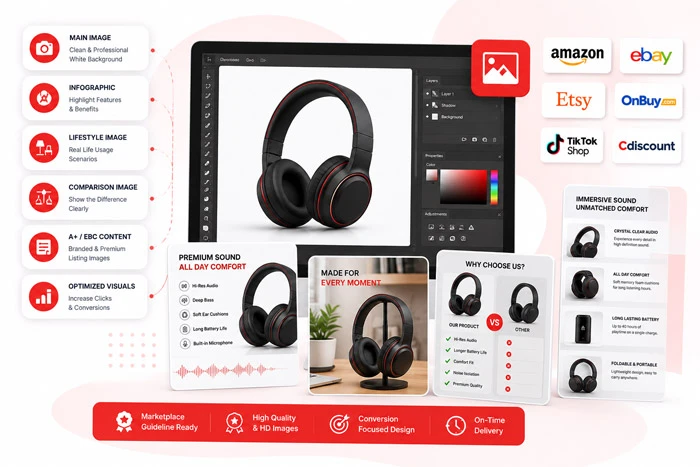 Marketplace product image design services for UK sellers